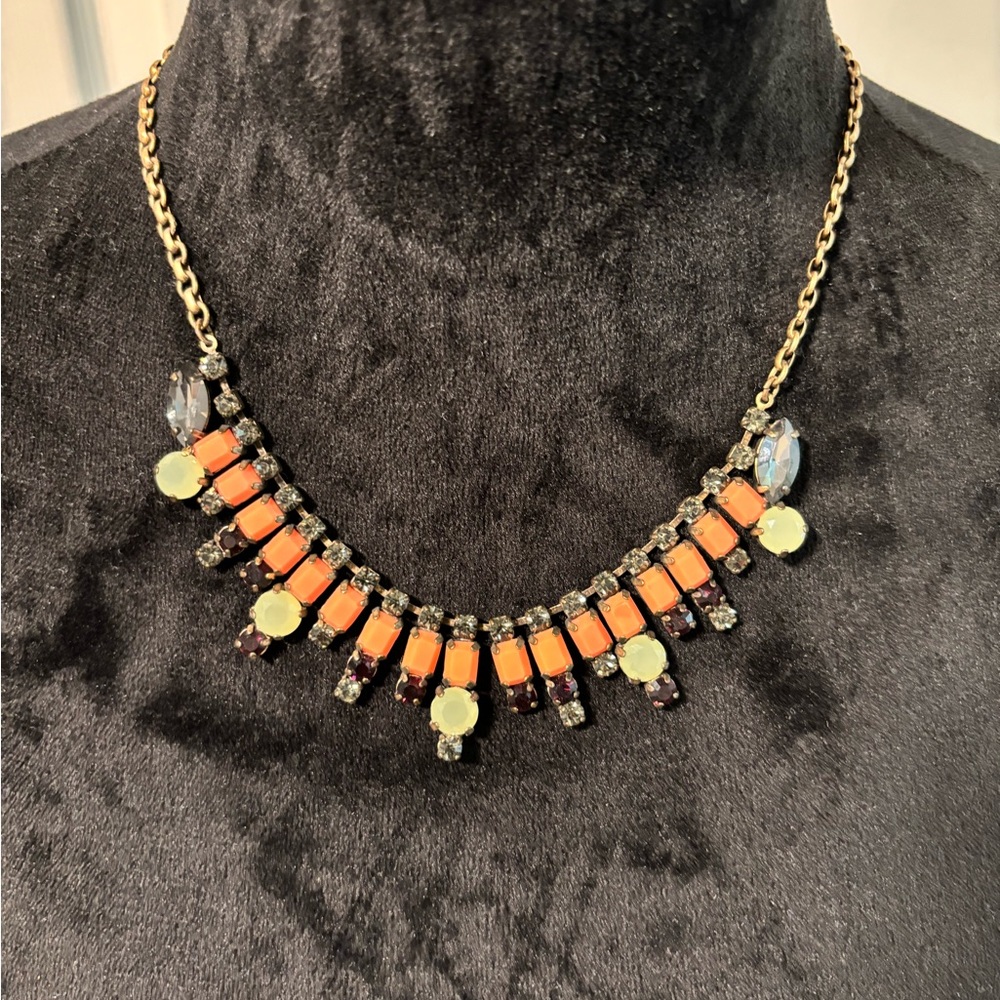 J.Crew Statement Necklace Orange & Yellow Crystal Rhinestone Bib
